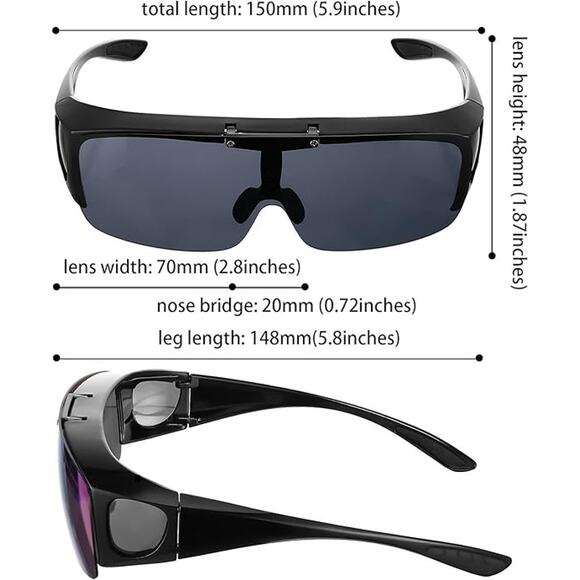 New Frienda 2 Pcs Black Shiny Blue Flip Sun Glasses Polarized Sports Sunglasses - Picture 4 of 4